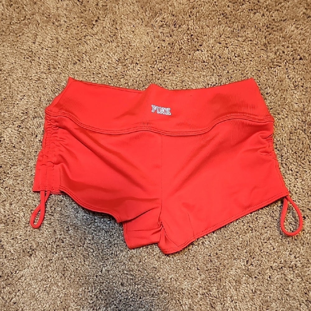 Pink Gym To Swim Red Shorts Bottoms Scrunch Sides Victoria's Secret New NWT E8 - Picture 4 of 4